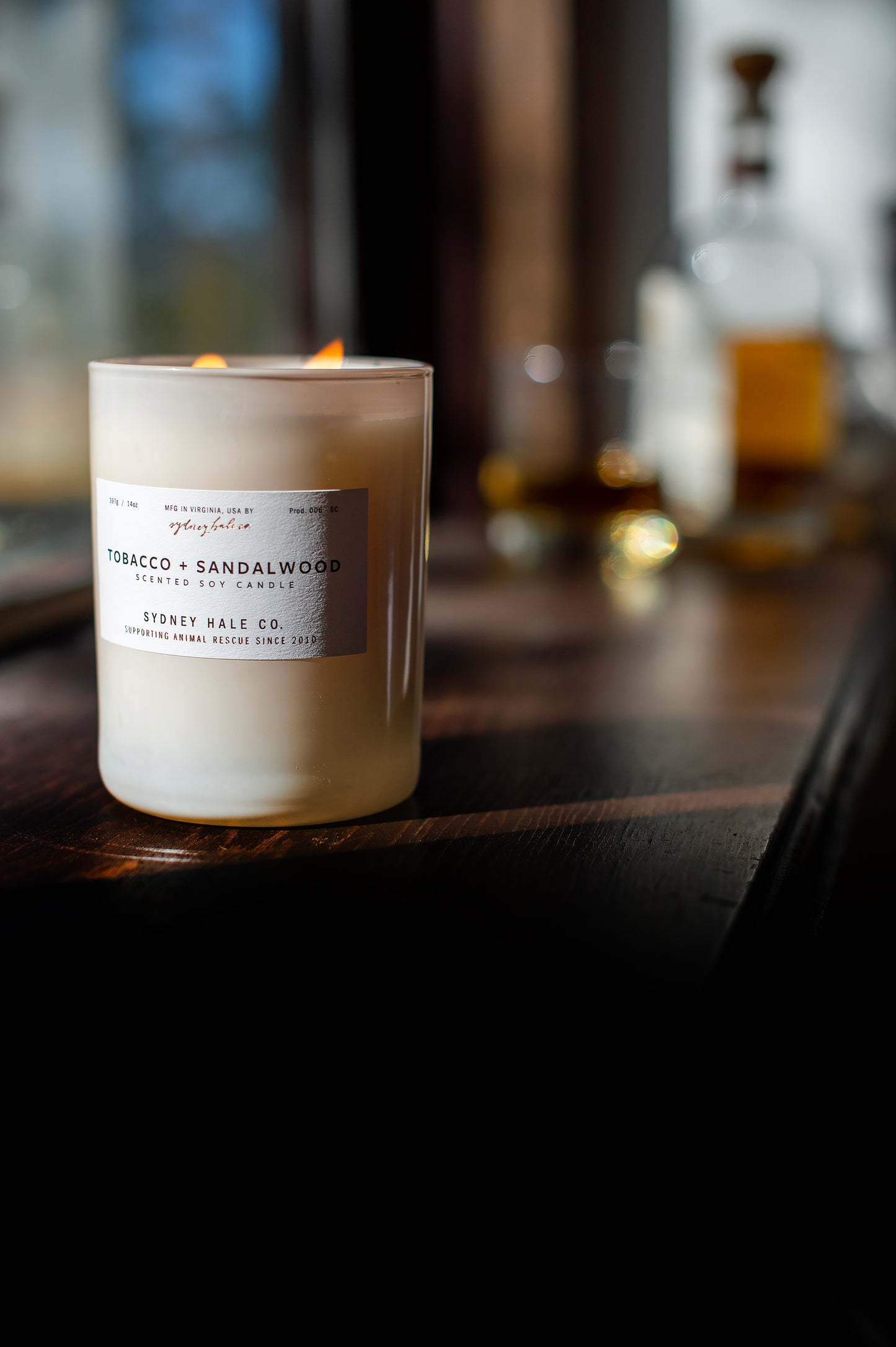 virginia tobacco candle Luxury Soy & Beeswax Blend - Double Crackling Wooden Wick - Cherry Pipe woody fragrance family Tobacco Terrace Scented Candle -